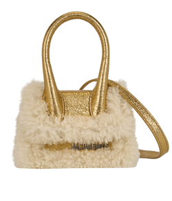 Le Mini Chiquito Doux, Leather/Shearling, Gold/White, S, 3*